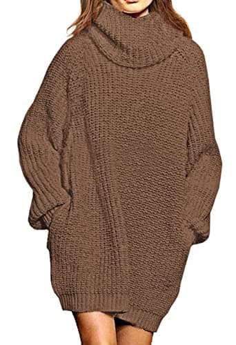 Pink Queen Women's Oversize Turtleneck Long Pullover Sweater Dress