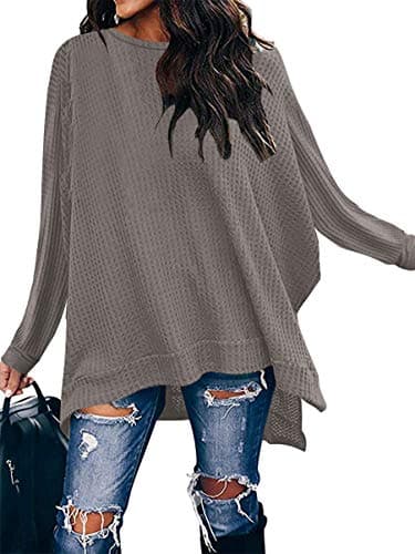 ANRABESS Women's Oversized Waffle Knit Split Sweater Tunic