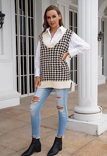 Kisscynest Women's Oversized V-Neck Knitted Sweater Vest
