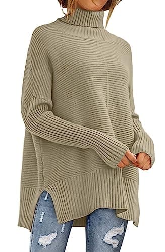 ANRABESS Women's Oversized Turtleneck Batwing Sleeve Knit Tunic Sweater 2024 Trend