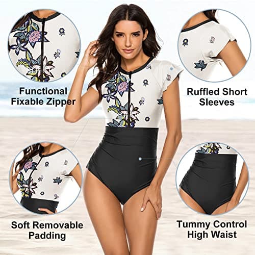 Modest One Piece Short Sleeve Swimsuit