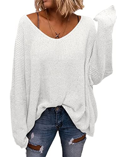BZB Women's V-Neck Loose Oversized Long Sleeve Knit Sweater Top