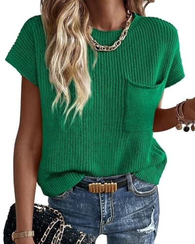 KIRUNDO Women's Trends Short Sleeve Sweater Vest Cotton Knit