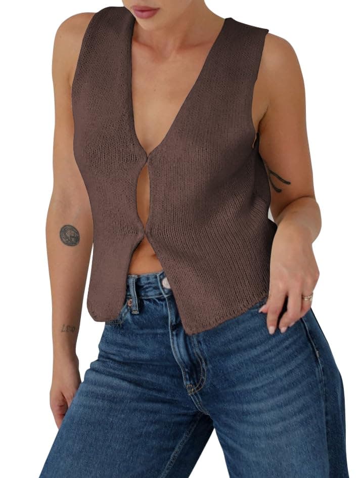 BZB Women's Summer Crochet Sleeveless Sweater Vest