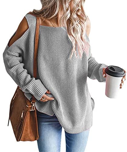 MaQiYa Women's Oversized Batwing Knit Sweater Tops
