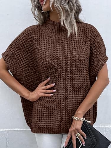 Oversized Batwing Sleeve Sweater for Women: Mock Neck, Sleeveless - Summer/Fall 2024