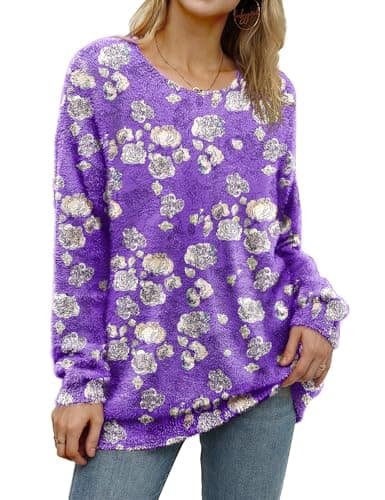 YESNO Women's Oversized Christmas Sweater with Graphic Print Casual Loose Knit Top S01