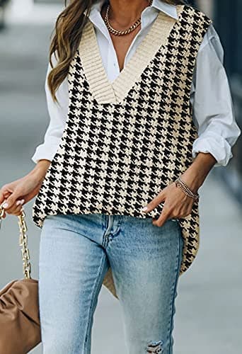 Kisscynest Women's Oversized V-Neck Knitted Sweater Vest