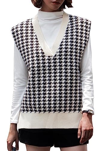 LANYO Women's Oversized V-Neck Chunky Knit Vest Tops