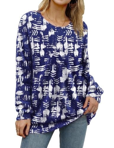 YESNO Women's Oversized Christmas Sweater with Graphic Print Casual Loose Knit Top S01