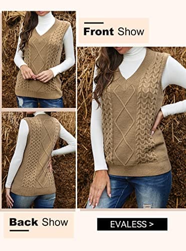 EVALESS Women's Oversized V-Neck Sleeveless Sweater Vest