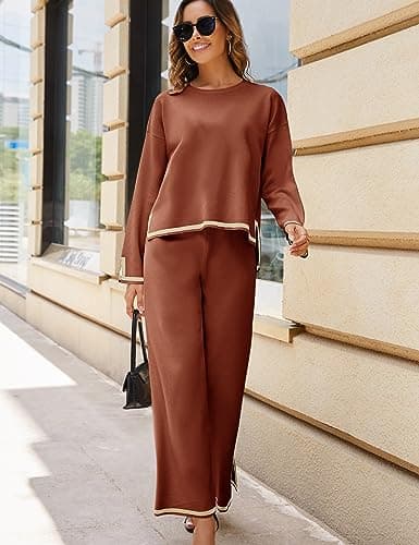 Faleave Women's Long Sleeve Sweater & Wide Leg Pants Lounge Set