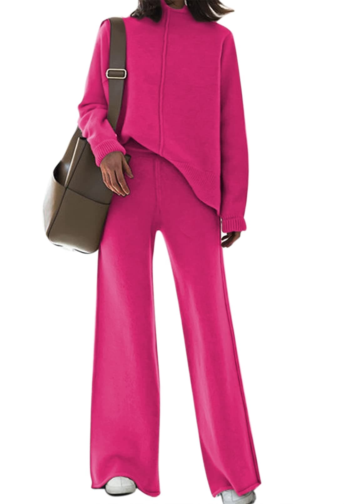 Linsery Women's High Neck Knitted Sweater Set Wide Leg Casual Sweatsuit