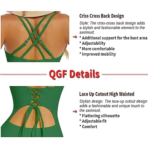 QGF Women's Tummy Control Criss Cross Back Swimsuit
