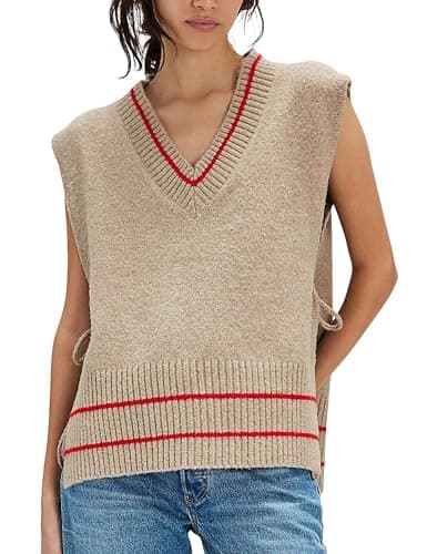 BAIGRAM Oversized V-Neck Striped Side-Tie Pullover Sweater Tank Top