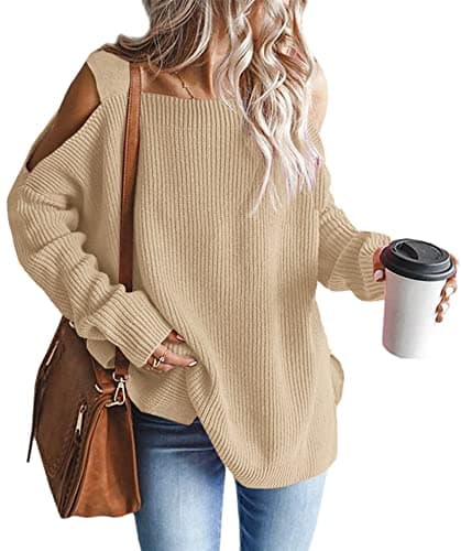 MaQiYa Women's Oversized Batwing Knit Sweater Tops