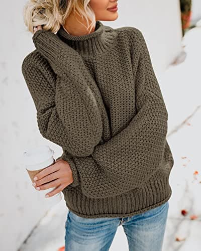 Saodimallsu Womens Oversized Batwing Turtleneck Knit Sweater
