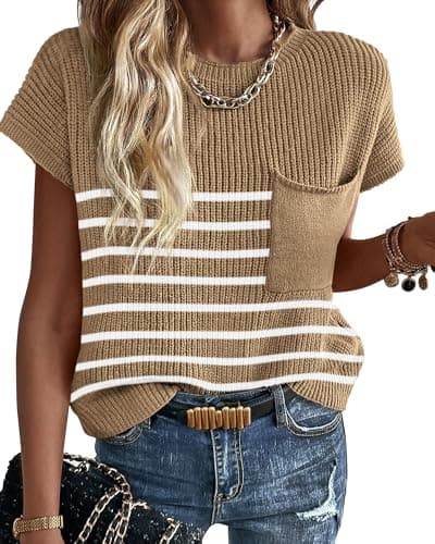 KIRUNDO Women's Trends Short Sleeve Sweater Vest Cotton Knit