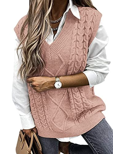 Yousify Women's Cable Knit Oversize Sleeveless Sweater Vest