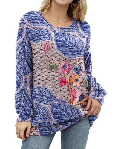 YESNO Women's Oversized Christmas Sweater with Graphic Print Casual Loose Knit Top S01