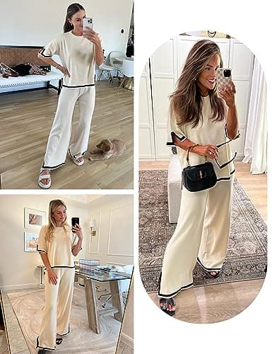 Athlisan Women's Knit Sweater Set with Wide Leg Pants
