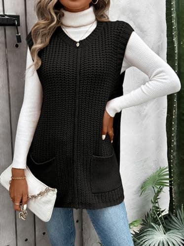 2024 Pink Queen Oversized Crewneck Knit Sweater Vest with Pockets