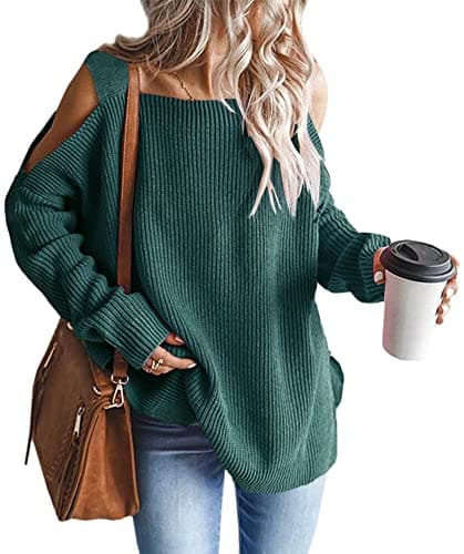 MaQiYa Women's Oversized Batwing Knit Sweater Tops