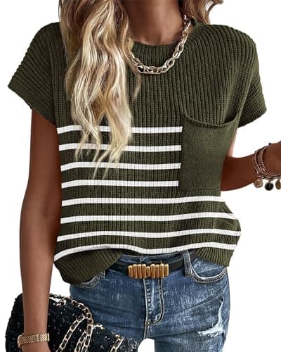 KIRUNDO Women's Trends Short Sleeve Sweater Vest Cotton Knit