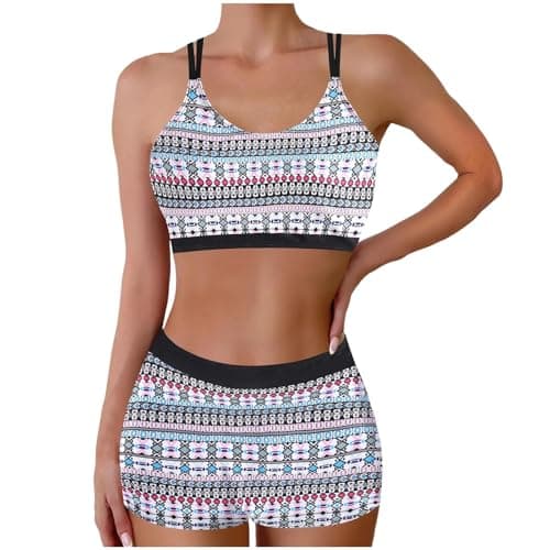 Cethrio Vintage Printed Plus Size Tankini and Boyshorts