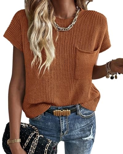 KIRUNDO Women's Trends Short Sleeve Sweater Vest Cotton Knit