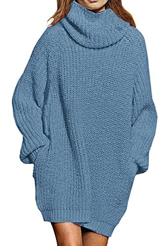 Pink Queen Women's Oversize Turtleneck Long Pullover Sweater Dress