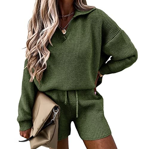 PRETTYGARDEN Women's 2-Piece Knit Pullover Sweater and Shorts Tracksuit Set
