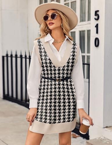 Zeagoo Women's Oversized V Neck Sweater Vest Dress
