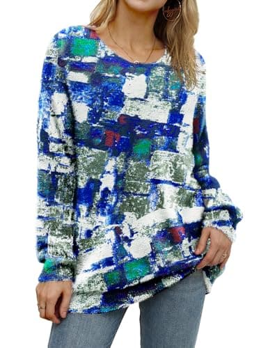 YESNO Women's Oversized Christmas Sweater with Graphic Print Casual Loose Knit Top S01
