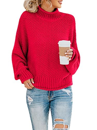Saodimallsu Womens Oversized Batwing Turtleneck Knit Sweater