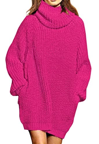 Pink Queen Women's Oversize Turtleneck Long Pullover Sweater Dress