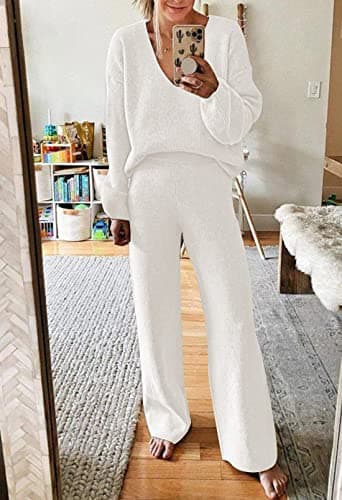 Fixmatti Women's Long Sleeve Knit Set Wide Leg Sweatsuit Outfits