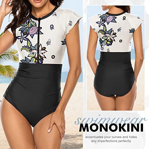Modest One Piece Short Sleeve Swimsuit