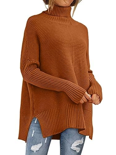 ANRABESS Women's Oversized Turtleneck Batwing Sleeve Knit Tunic Sweater 2024 Trend