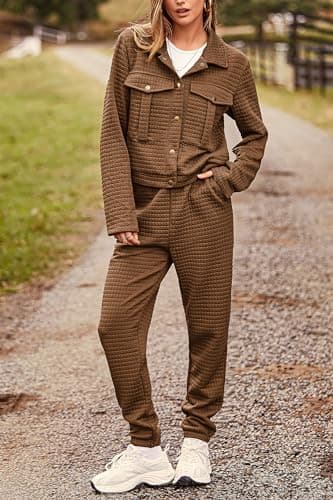 PRETTYGARDEN Women's 2025 Winter Tracksuit Long Sleeve Shacket Casual Set