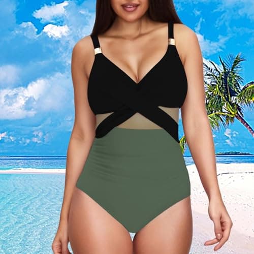 2025 Women's Tummy-Control One-Piece Swim Suit with Mesh Wrap