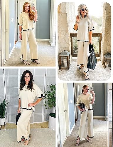Athlisan Women's Knit Sweater Set with Wide Leg Pants