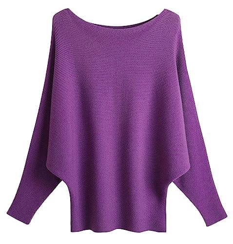 FULIER Women Oversized Batwing Sleeve Knitted Sweater Top