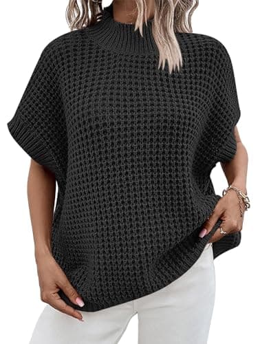 Oversized Batwing Sleeve Sweater for Women: Mock Neck, Sleeveless - Summer/Fall 2024