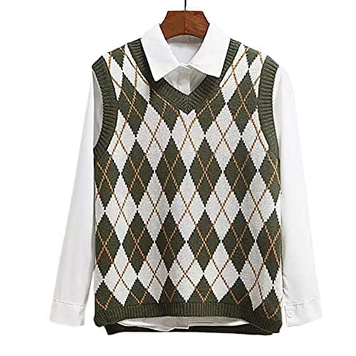Women's Preppy Argyle Plaid Sleeveless Sweater Vest Casual Tank Top