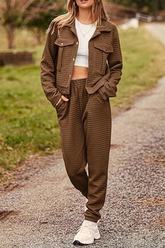 PRETTYGARDEN Women's 2025 Winter Tracksuit Long Sleeve Shacket Casual Set