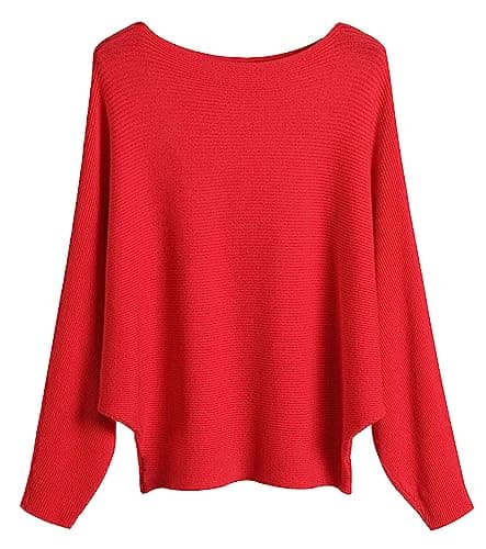 FULIER Women Oversized Batwing Sleeve Knitted Sweater Top