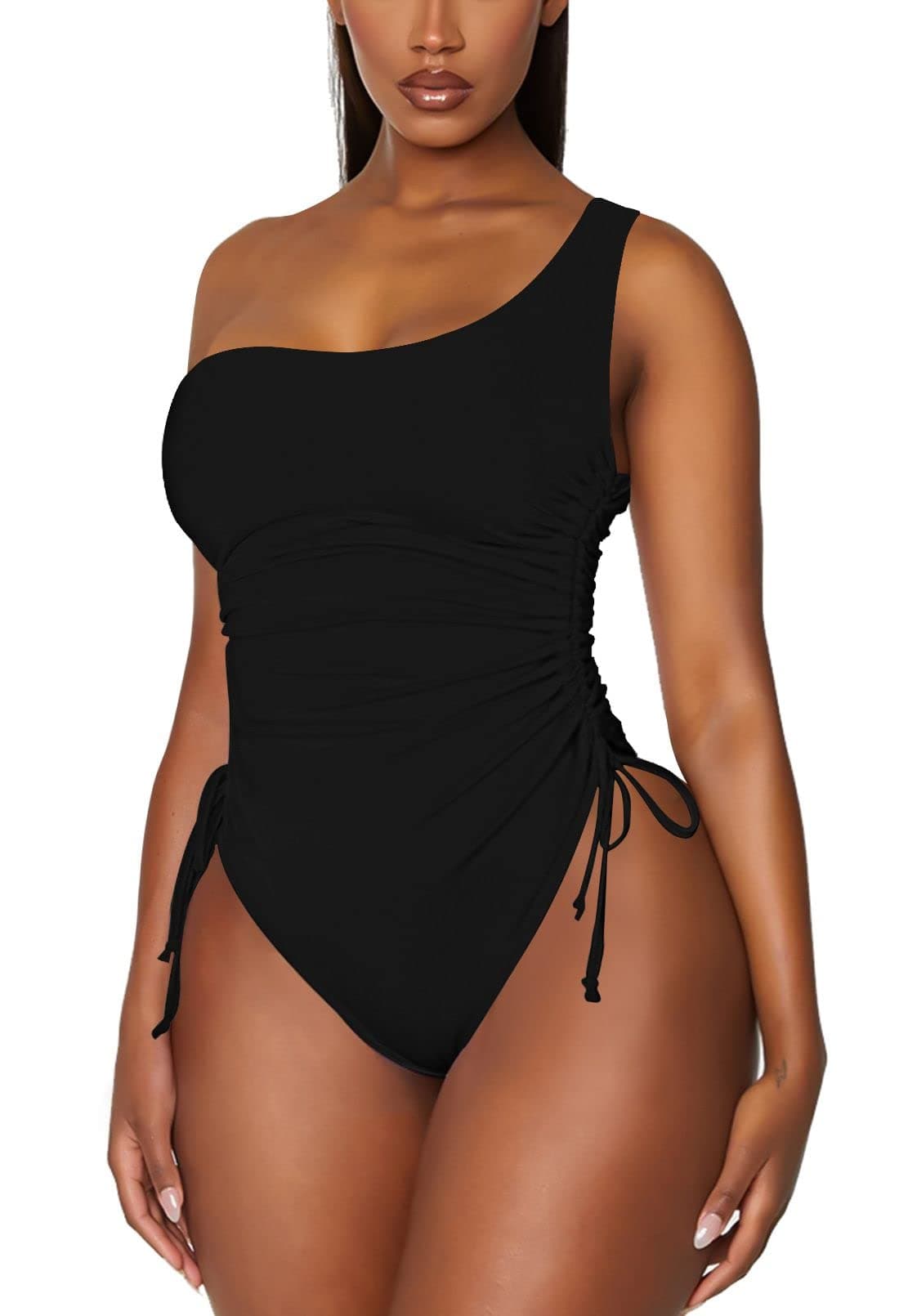 Viottiset Women's One Shoulder Ruched Swimsuit for High Cut Cheeky Look