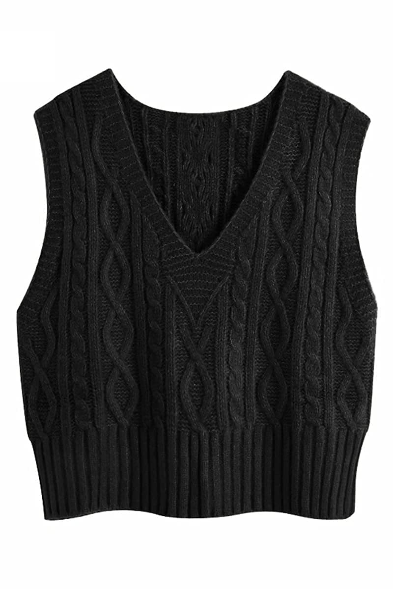 Aoysky Women's V-Neck Cable Knit Sweater Vest Solid Color Sleeveless Top