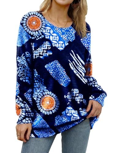 YESNO Women's Oversized Christmas Sweater with Graphic Print Casual Loose Knit Top S01